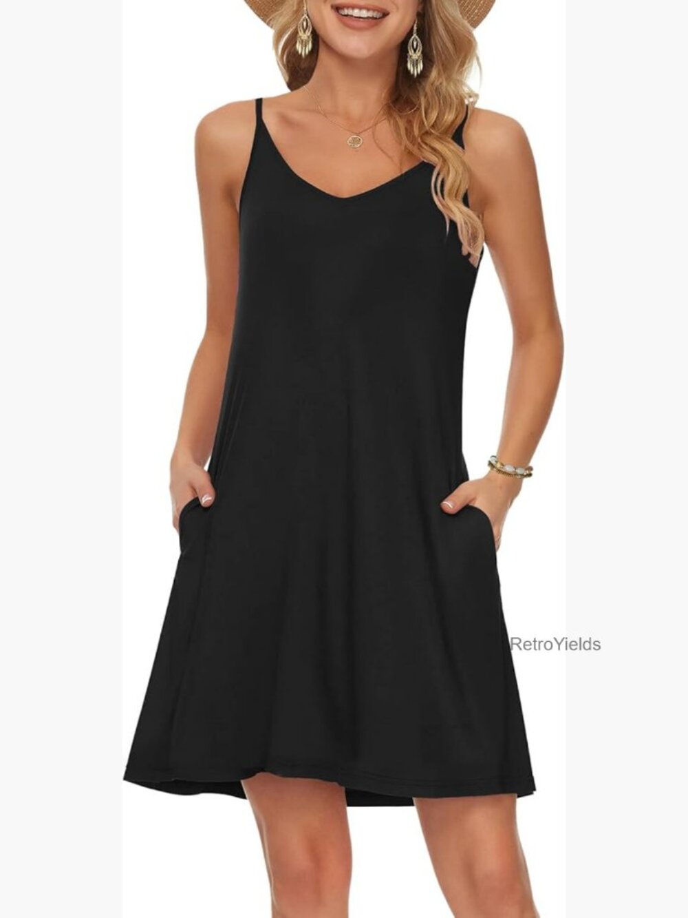 Spaghetti Strap Swing Tank Beach Cover Up Dress with Pockets